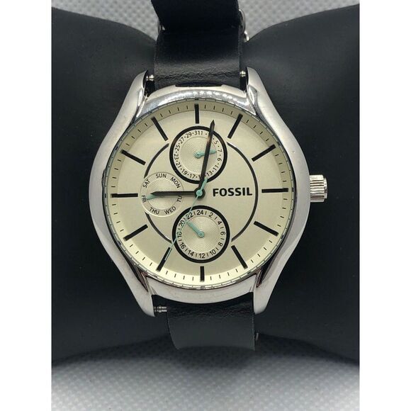 Fossil BQ3090 Unisex Black Leather Analog Dial Quartz Genuine Wrist Watch LP224 - Picture 1 of 9